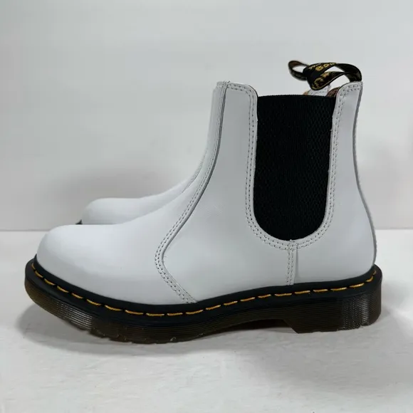 Dr. Martens 2976 Yellow Stitch Smooth White Leather Chelsea Boots Women Size 8