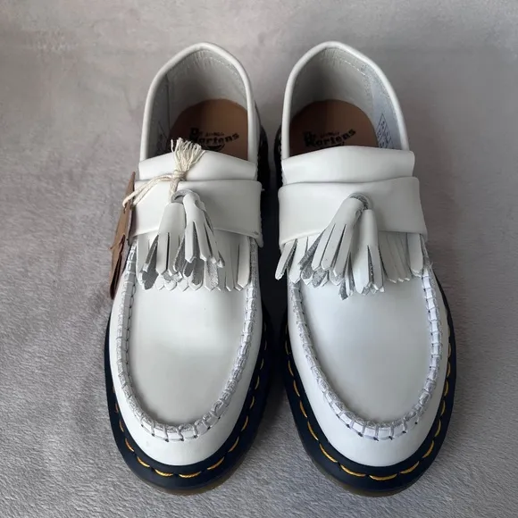 DR. MARTENS ADRIAN YS LEATHER TASSEL LOAFERS Size Men's 5 Women's 6 Whit…