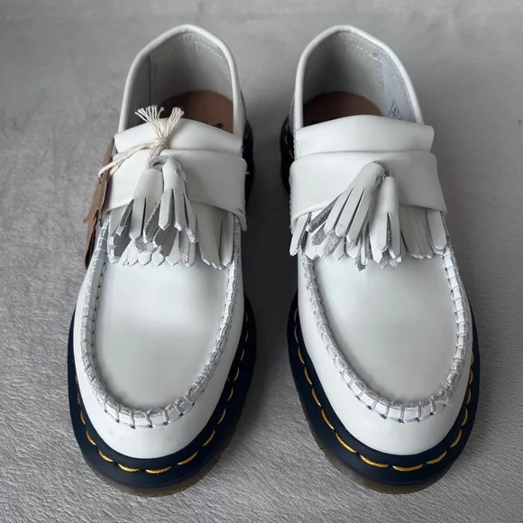 DR. MARTENS ADRIAN YS LEATHER TASSEL LOAFERS Size Men's 5 Women's 6 Whit…