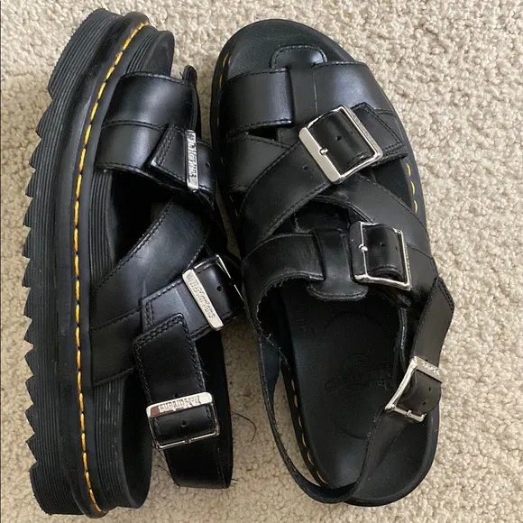 Dr. Martens Black Sandals with Silver Buckles