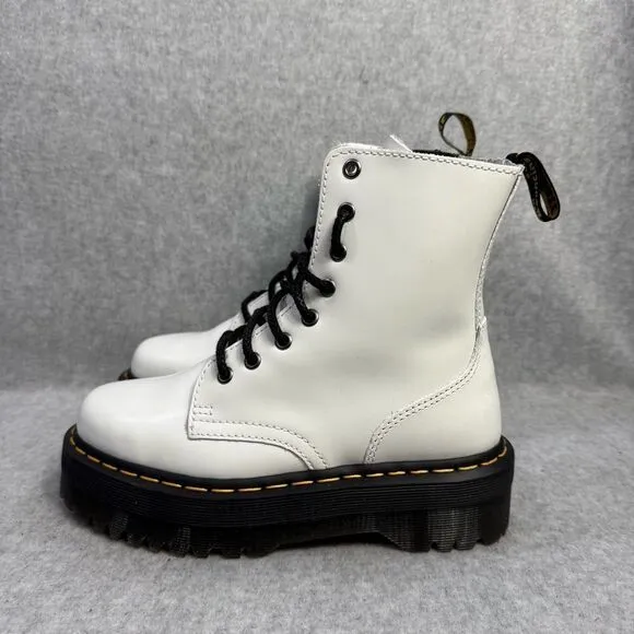 Dr Martens Boots Womens 7 Jadon White Leather Side Zip Platform Combat Lace Docs
