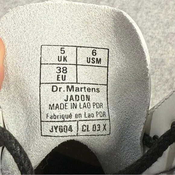 Dr Martens Boots Womens 7 Jadon White Leather Side Zip Platform Combat Lace Docs