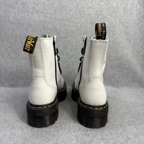 Dr Martens Boots Womens 7 Jadon White Leather Side Zip Platform Combat Lace Docs