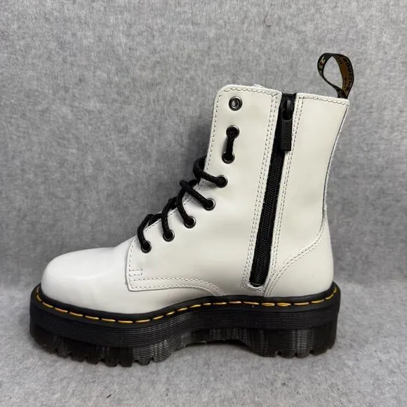 Dr Martens Boots Womens 7 Jadon White Leather Side Zip Platform Combat Lace Docs