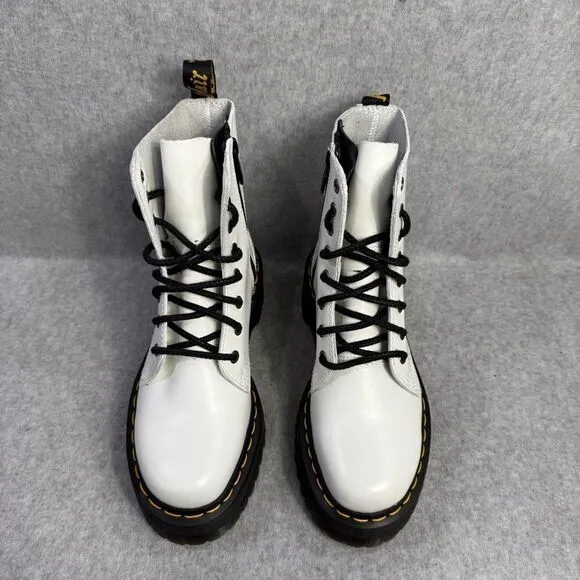 Dr Martens Boots Womens 7 Jadon White Leather Side Zip Platform Combat Lace Docs