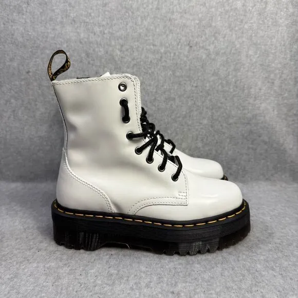 Dr Martens Boots Womens 7 Jadon White Leather Side Zip Platform Combat Lace Docs