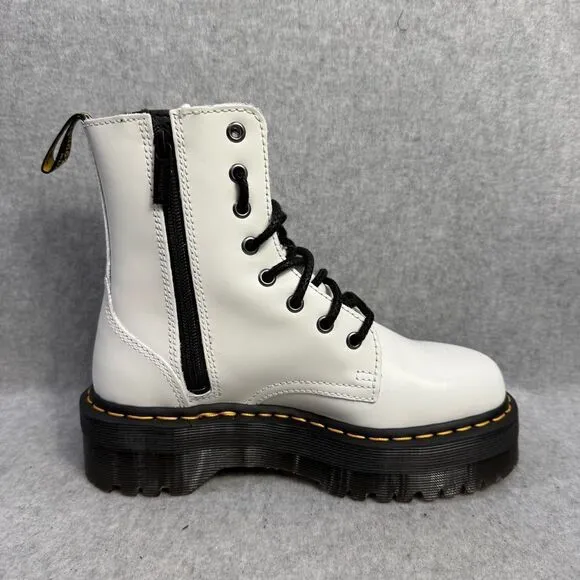 Dr Martens Boots Womens 7 Jadon White Leather Side Zip Platform Combat Lace Docs