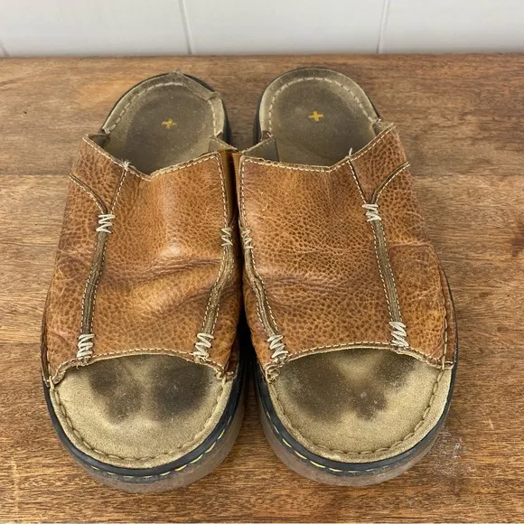 DR MARTENS Brown Leather Slide Sandals