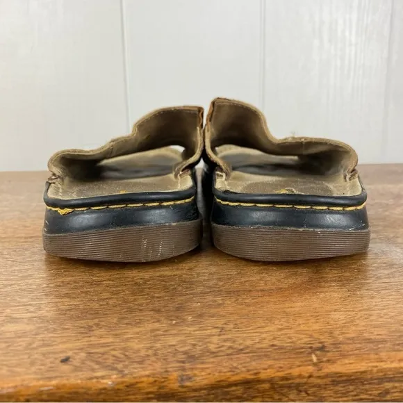 DR MARTENS Brown Leather Slide Sandals