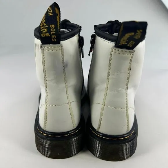 Dr. Martens Combat Boots Youth US 3 Kids Lace Up Side Zip White Leather 1460J