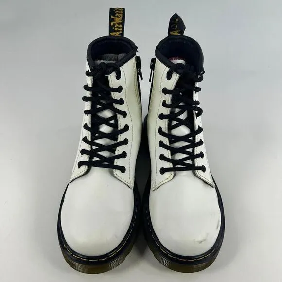 Dr. Martens Combat Boots Youth US 3 Kids Lace Up Side Zip White Leather 1460J