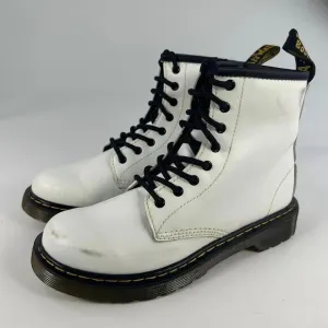 Dr. Martens Combat Boots Youth US 3 Kids Lace Up Side Zip White Leather 1460J