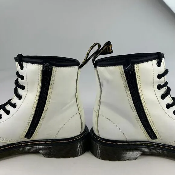 Dr. Martens Combat Boots Youth US 3 Kids Lace Up Side Zip White Leather 1460J