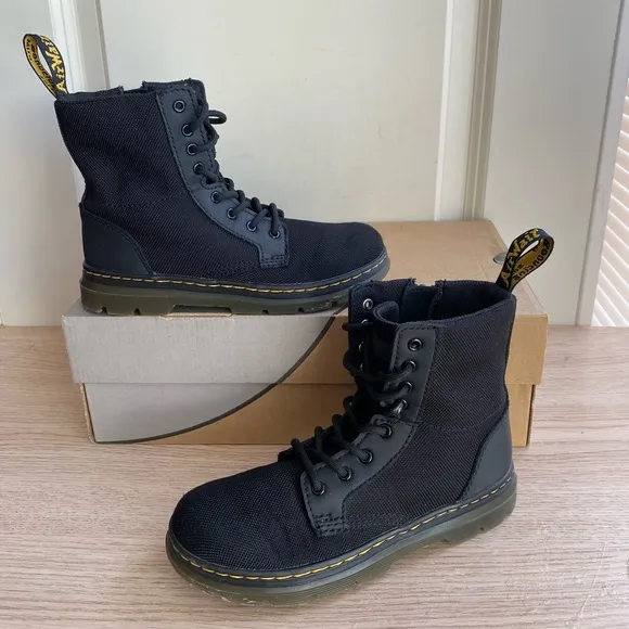 Dr. Martens Combs Black Fabric Side Zip/Lace-up Boots -Size  2 Y
