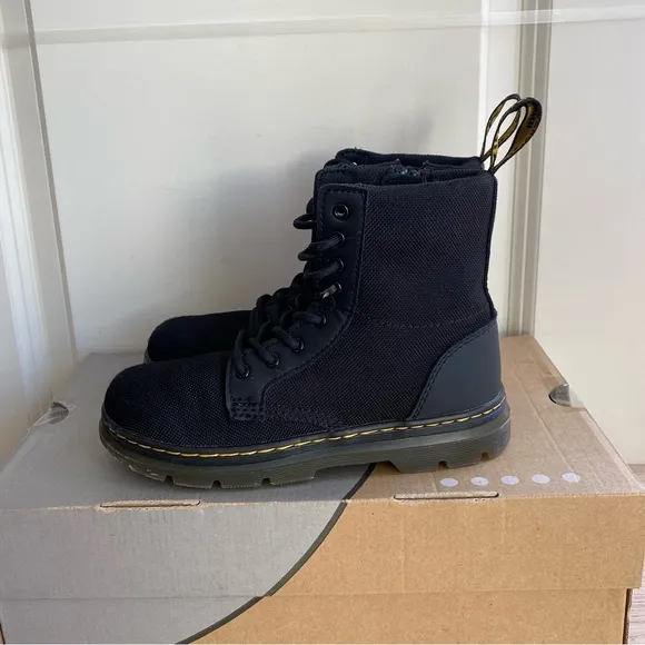 Dr. Martens Combs Black Fabric Side Zip/Lace-up Boots -Size  2 Y