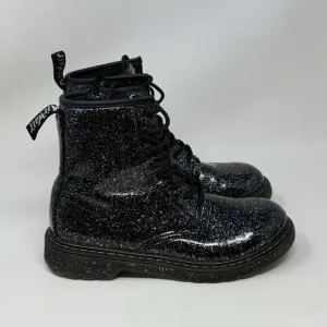 Dr Martens Cosmic Glitter Combat Boots Kids Girls Size 6 Black Leather Side Zip
