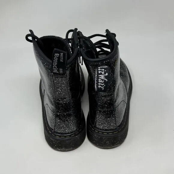 Dr Martens Cosmic Glitter Combat Boots Kids Girls Size 6 Black Leather Side Zip
