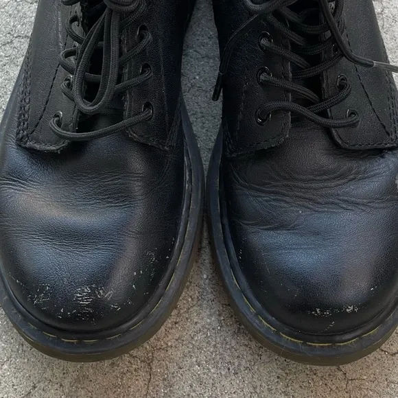 Dr Martens Delaney Boots Unisex Kids US 2 Black Leather Lace Up Side Zip combat