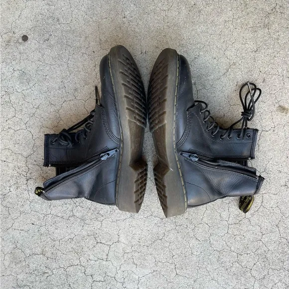 Dr Martens Delaney Boots Unisex Kids US 2 Black Leather Lace Up Side Zip combat
