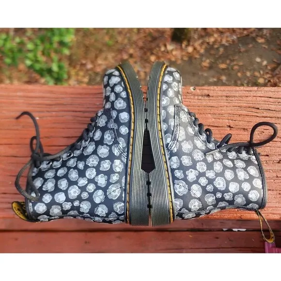 Dr Martens Girls 1460 J Black Leopard Hydro Leather Lace-Up Combat Boots Size 11
