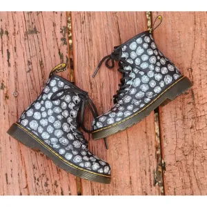 Dr Martens Girls 1460 J Black Leopard Hydro Leather Lace-Up Combat Boots Size 11