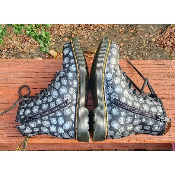 Dr Martens Girls 1460 J Black Leopard Hydro Leather Lace-Up Combat Boots Size 11