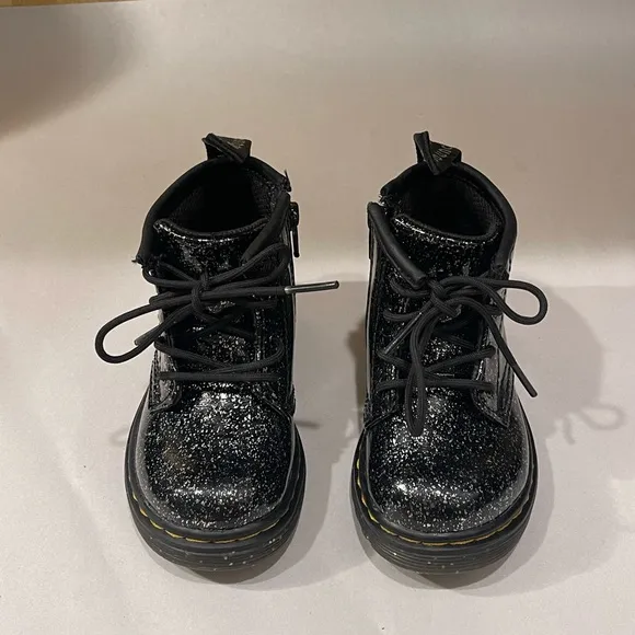 DR MARTENS Girls 1460 J COSMIC Black GLITTER SIDE ZIP BOOTS