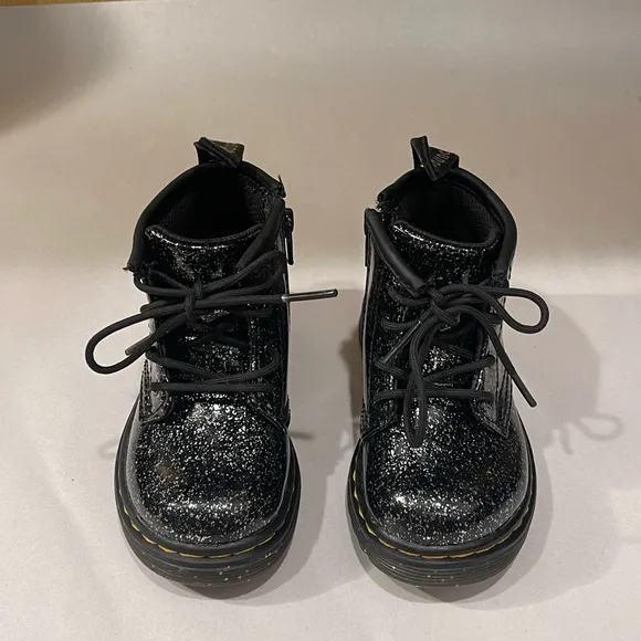 DR MARTENS Girls 1460 J COSMIC Black GLITTER SIDE ZIP BOOTS