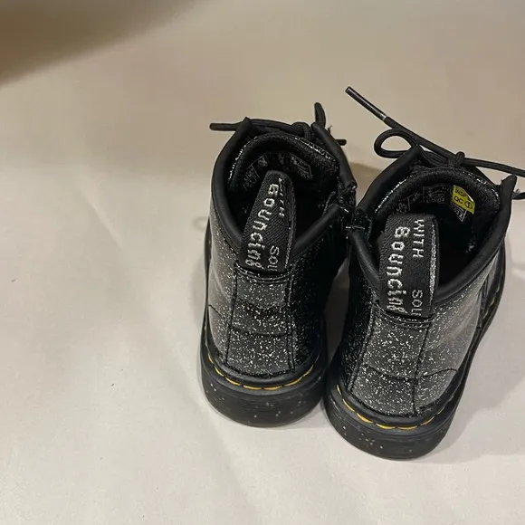 DR MARTENS Girls 1460 J COSMIC Black GLITTER SIDE ZIP BOOTS