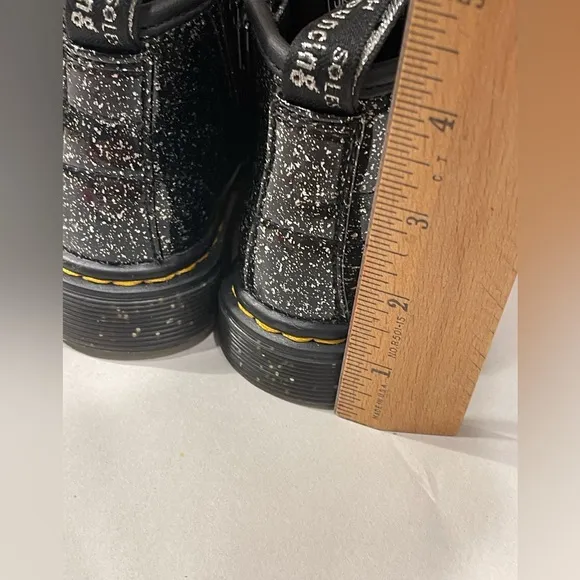 DR MARTENS Girls 1460 J COSMIC Black GLITTER SIDE ZIP BOOTS
