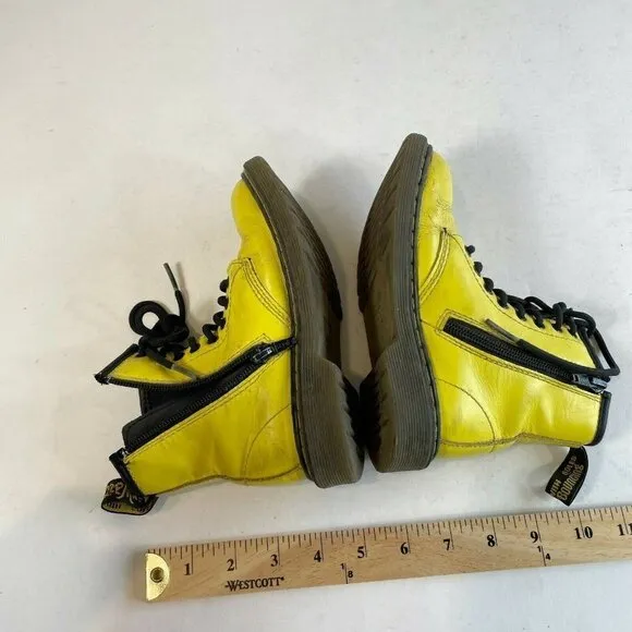 Dr. Martens Junior Little Kids Delaney Ankle Boots Sz 12 Yellow Leather Side Zip