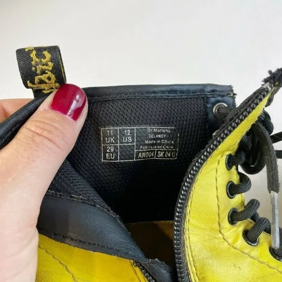 Dr. Martens Junior Little Kids Delaney Ankle Boots Sz 12 Yellow Leather Side Zip