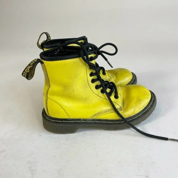 Dr. Martens Junior Little Kids Delaney Ankle Boots Sz 12 Yellow Leather Side Zip