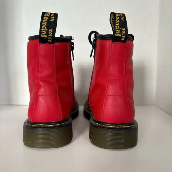 Dr. Martens Kids 1460 J Red‎ Lace Up Boots Side Zip Bouncing Soles Like New Sz 3