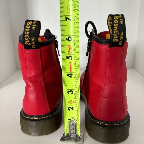 Dr. Martens Kids 1460 J Red‎ Lace Up Boots Side Zip Bouncing Soles Like New Sz 3