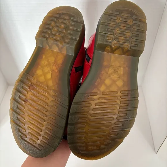 Dr. Martens Kids 1460 J Red‎ Lace Up Boots Side Zip Bouncing Soles Like New Sz 3