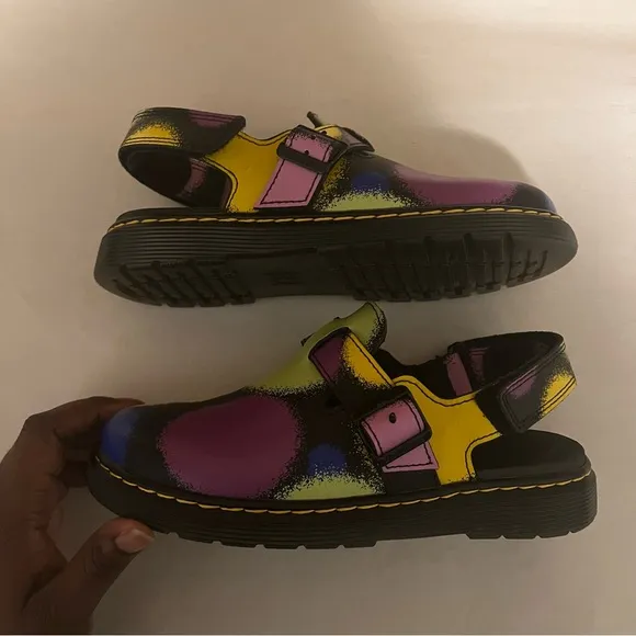 Dr. Martens NWOT Green and Purple Jorgie Multi Haze Mules with Chunky Sole