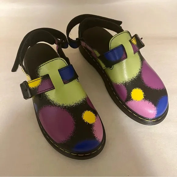 Dr. Martens NWOT Green and Purple Jorgie Multi Haze Mules with Chunky Sole