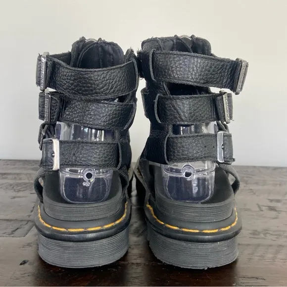 Dr. Martens Olson Zipped Black Leather PlatformSandal Women's Size 8 Gladiator