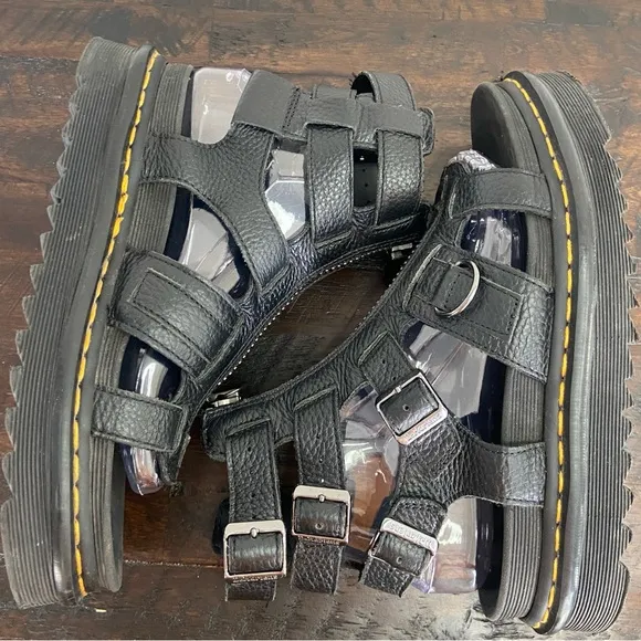 Dr. Martens Olson Zipped Black Leather PlatformSandal Women's Size 8 Gladiator