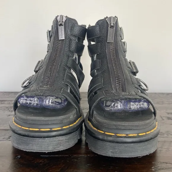 Dr. Martens Olson Zipped Black Leather PlatformSandal Women's Size 8 Gladiator