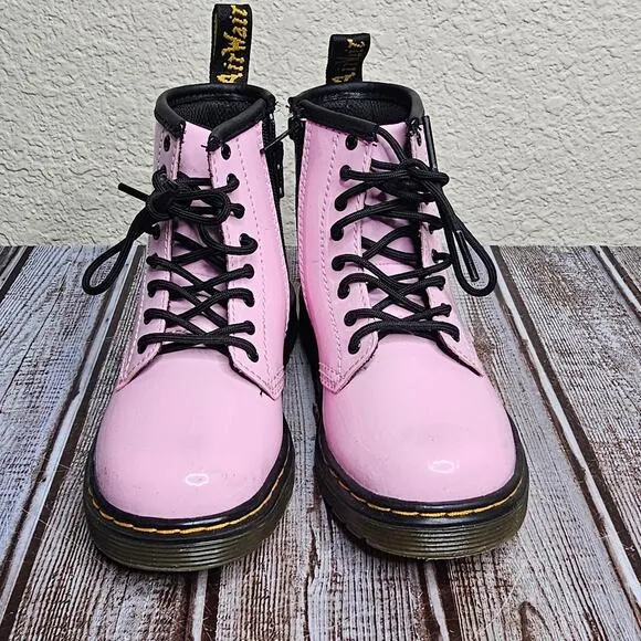 Dr. Martens pink patent leather side zip kids collection boots booties size 10