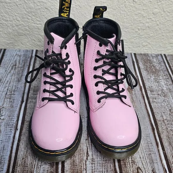 Dr. Martens pink patent leather side zip kids collection boots booties size 10