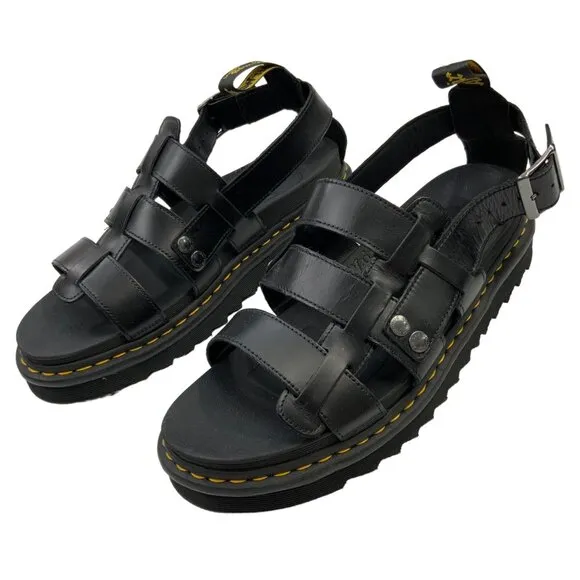 Dr Martens TERRY Leather Strap Sandals 13 Brando Black Buckle Open Toe Fisherman