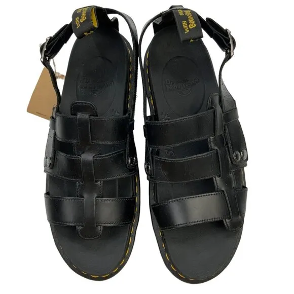 Dr Martens TERRY Leather Strap Sandals 13 Brando Black Buckle Open Toe Fisherman