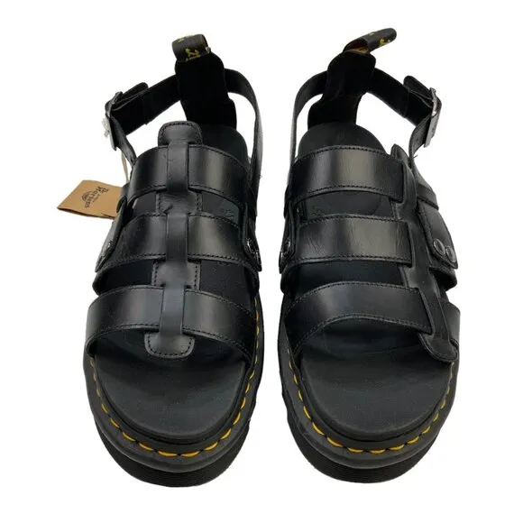 Dr Martens TERRY Leather Strap Sandals 13 Brando Black Buckle Open Toe Fisherman