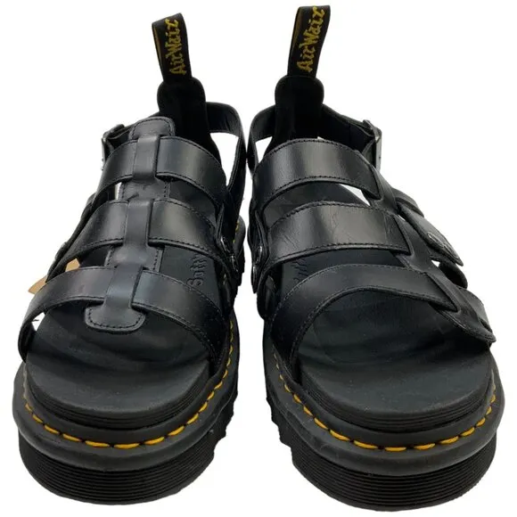 Dr Martens TERRY Leather Strap Sandals 13 Brando Black Buckle Open Toe Fisherman