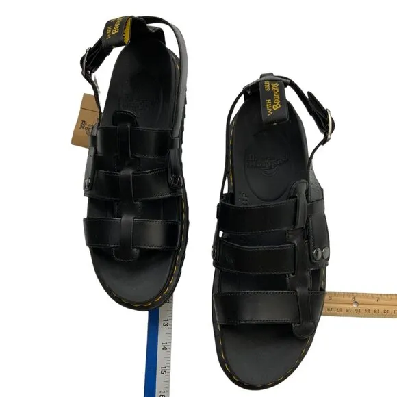 Dr Martens TERRY Leather Strap Sandals 13 Brando Black Buckle Open Toe Fisherman