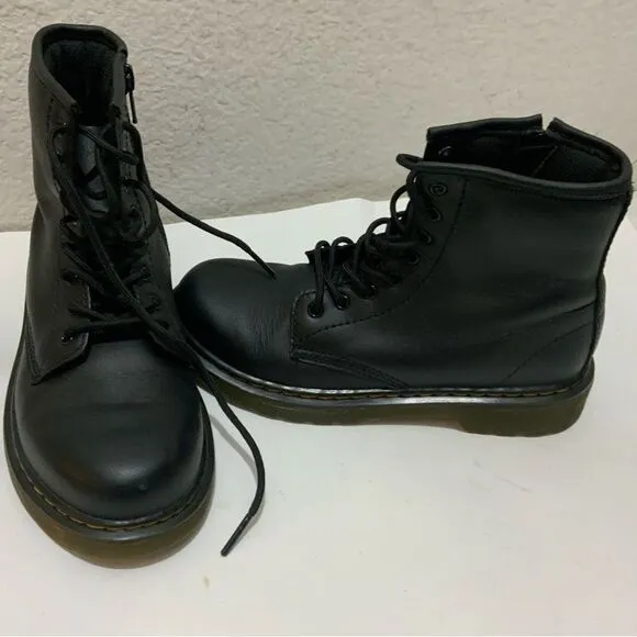 Dr Martens 1460J Black Leather Lace Up Side Zip Ankle Boots Youth Kids Size 3