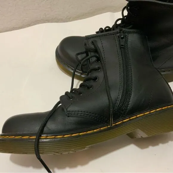 Dr Martens 1460J Black Leather Lace Up Side Zip Ankle Boots Youth Kids Size 3